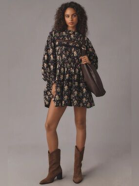Pilcro Long-Sleeve Mock-Neck Swing Mini Dress